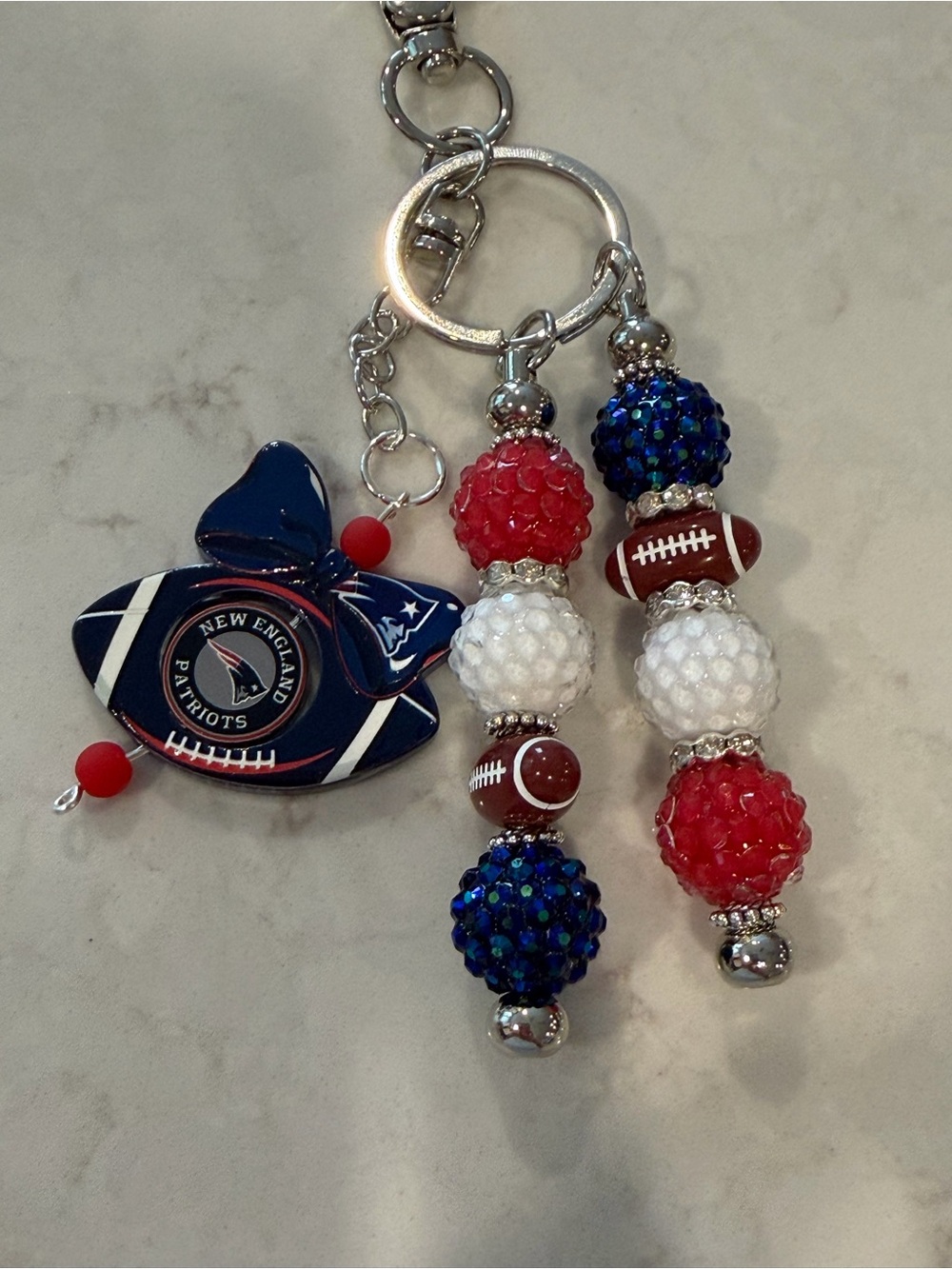 Football Beaded Keychain Charm - Red White Blue